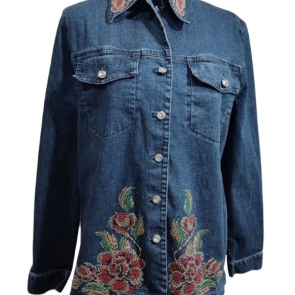 Vintage Maggie Sweet Rhinestone Denim Jacket/Shirt Women's Medium - Picture 2 of 8